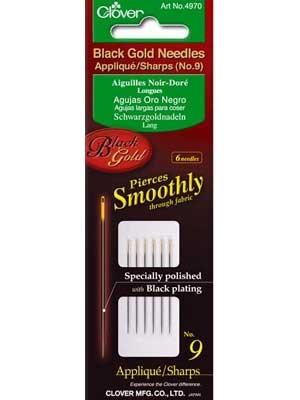 Clover Black Gold Applique/Sharp Hand Sewing Needles, No.9 x 6pc