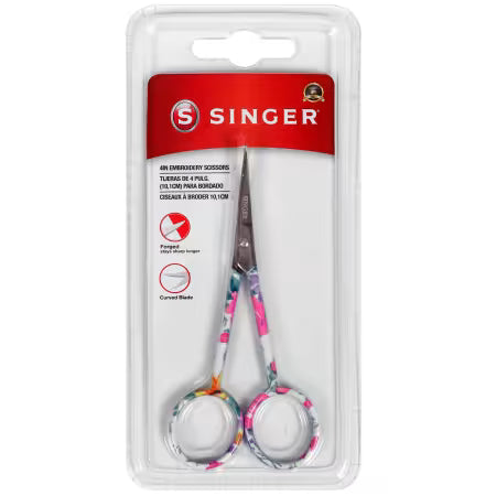 4in Forged Embroidery Scissors, Curved Tip - Floral Printed Handle