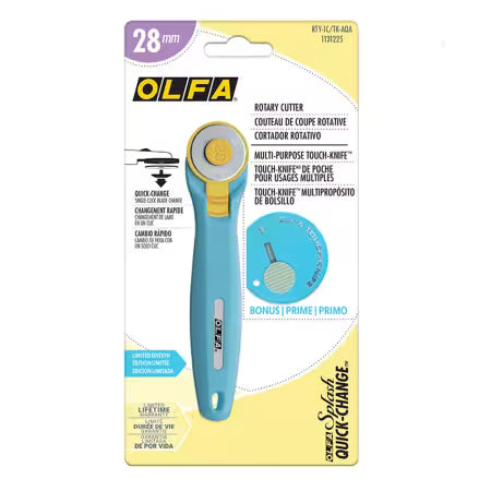 OLFA 28mm Aqua Quick Change Rotary Cutter & Bonus Touch Knife