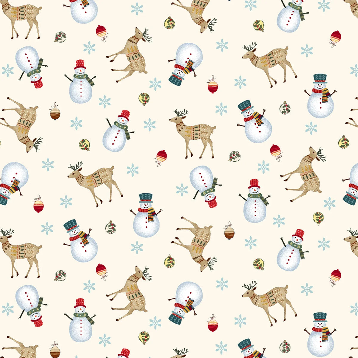 Nordic Holiday Village - Cream Multi Snowmen & Reindeer