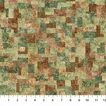 Northcott - Stonehenge Organics - Squares - Dark Green Multi