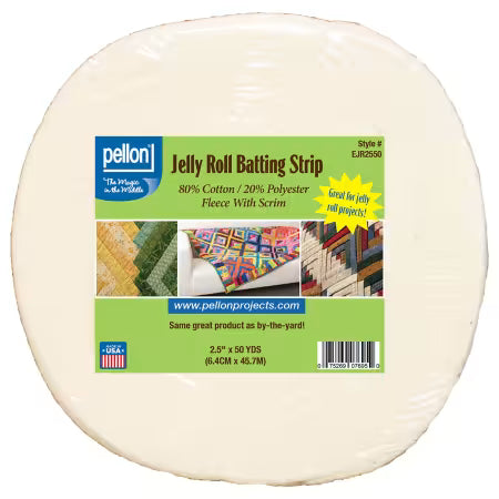 Jelly Roll Batting Strip 80/20 Cotton/Polyester with Scrim  2.5in x 50 yds