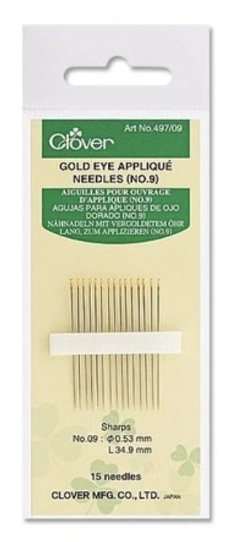 Clover Applique Gold Eye Hand Sewing Needles - 15pcs - sz 9