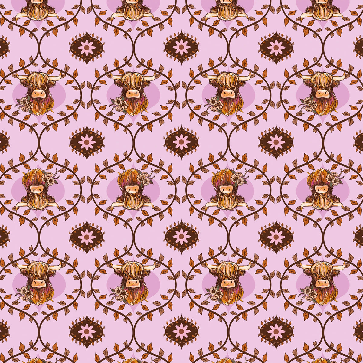Coneflower Corral - Light Eggplant Digital Highland Cows