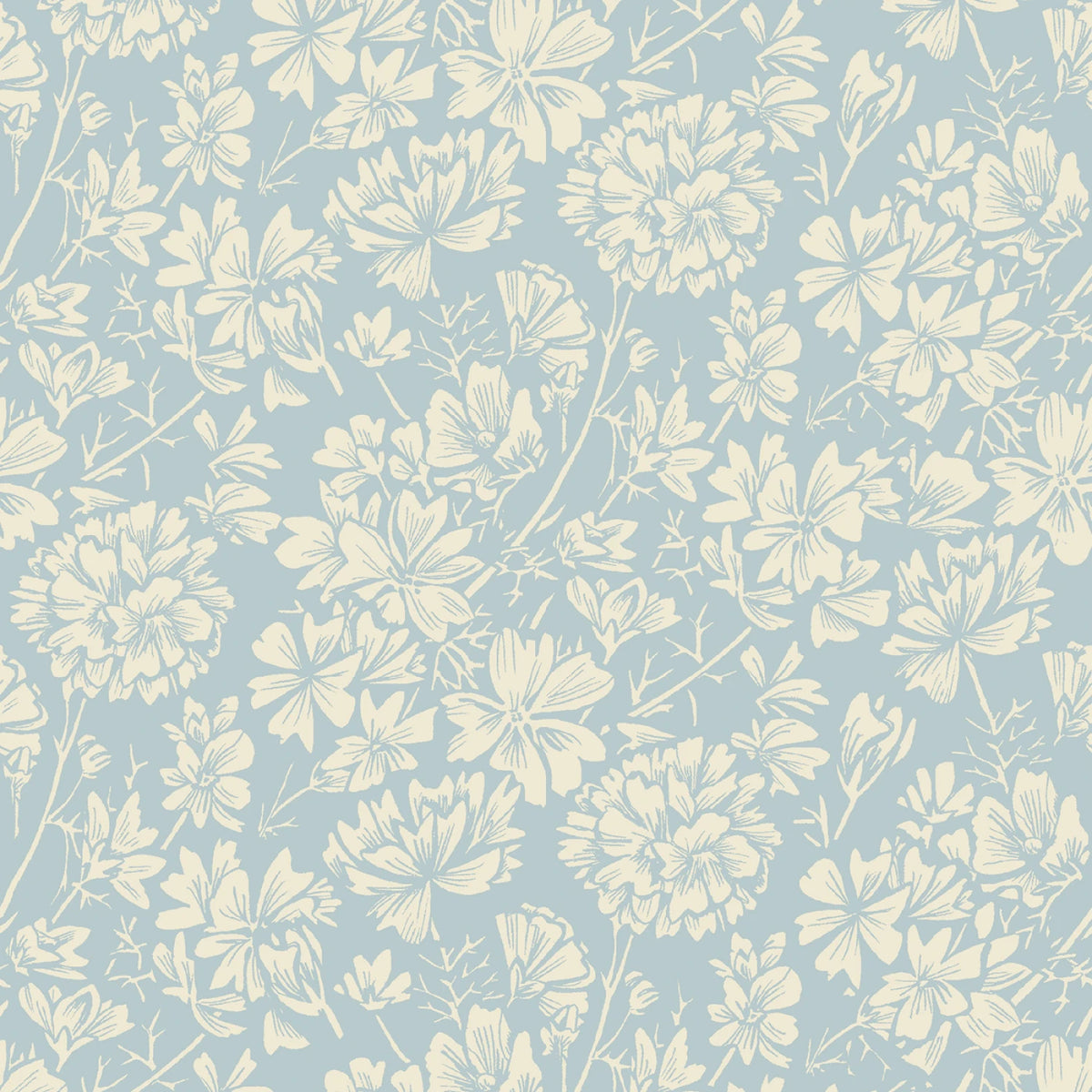 Cottage Flowers - Blue/Cream Mallow