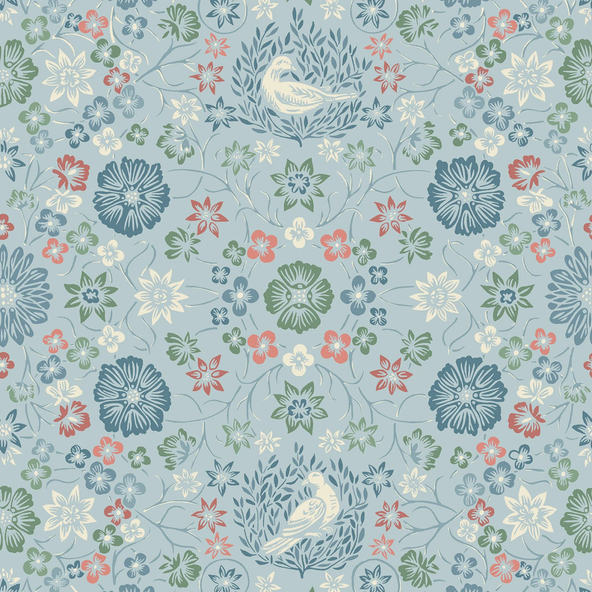 Cottage Flowers - Blue/Multi Cosmos & Clover