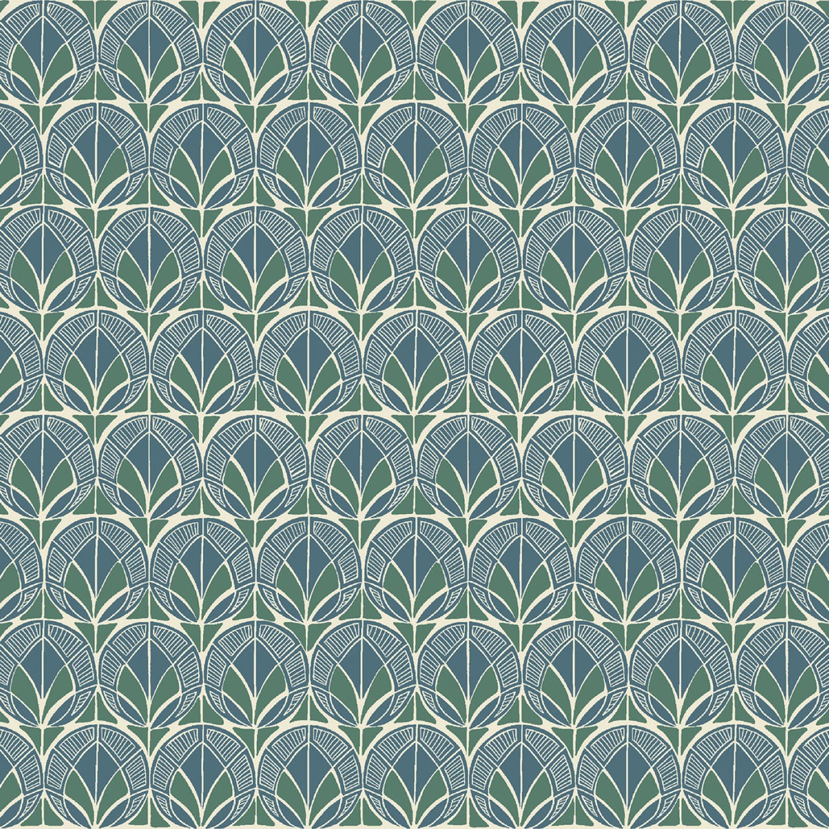 Cottage Flowers - Blue/Green Peacock