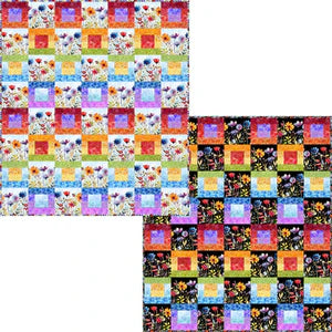 Blooming Day & Night Strip Quilt Kit -  " NIGHT " version ( black background )