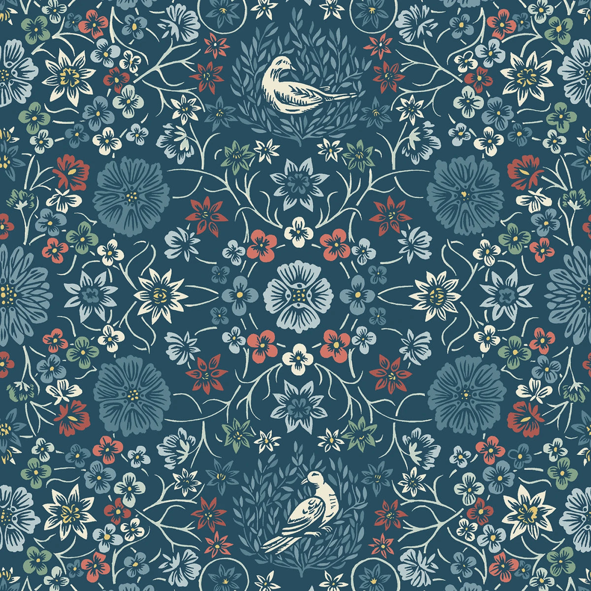 Cottage Flowers - Navy/Multi Cosmos & Clover