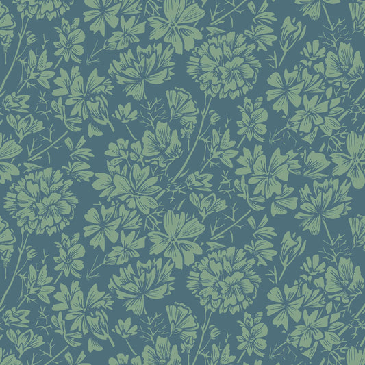 Cottage Flowers - Navy/Green Mallow