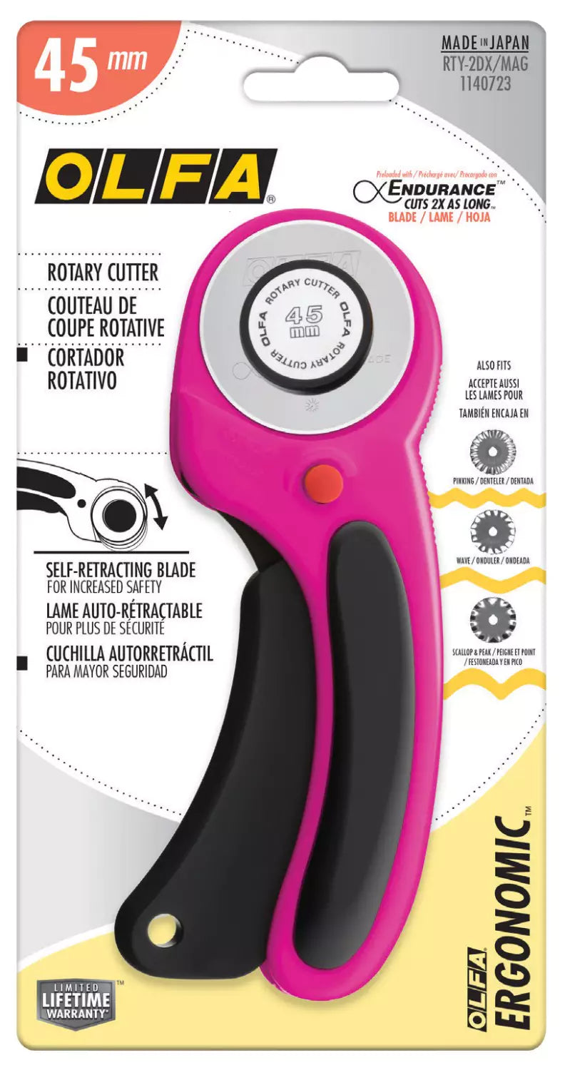 OLFA Ergonomic Rotary Cutter - 45 MM - MAGENTA