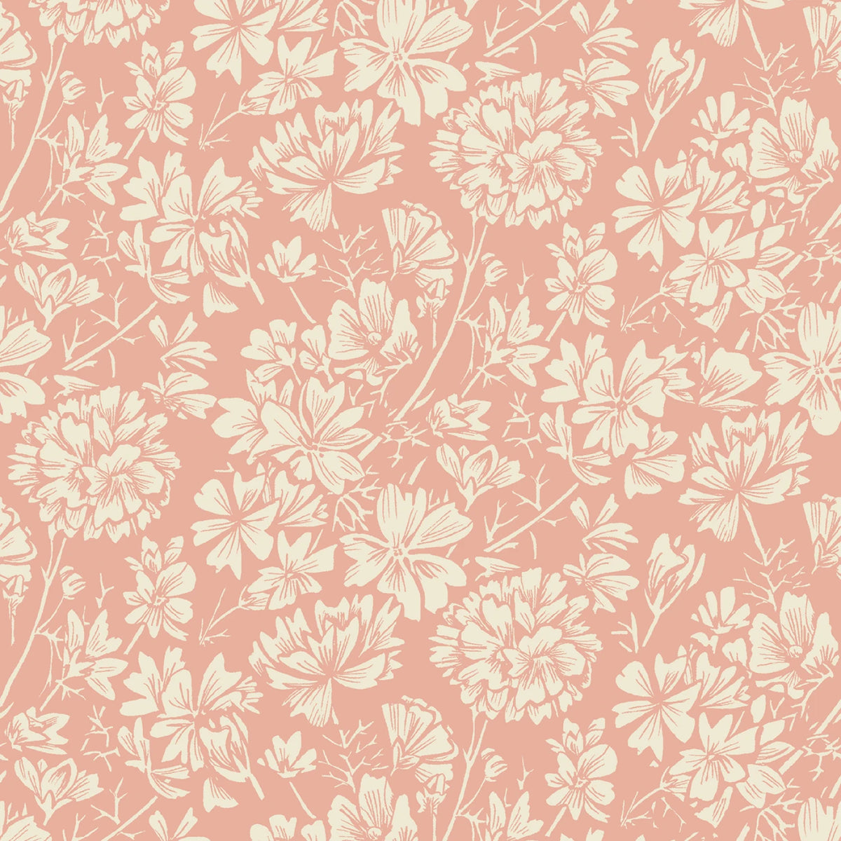 Cottage Flowers - Pink/Cream Mallow